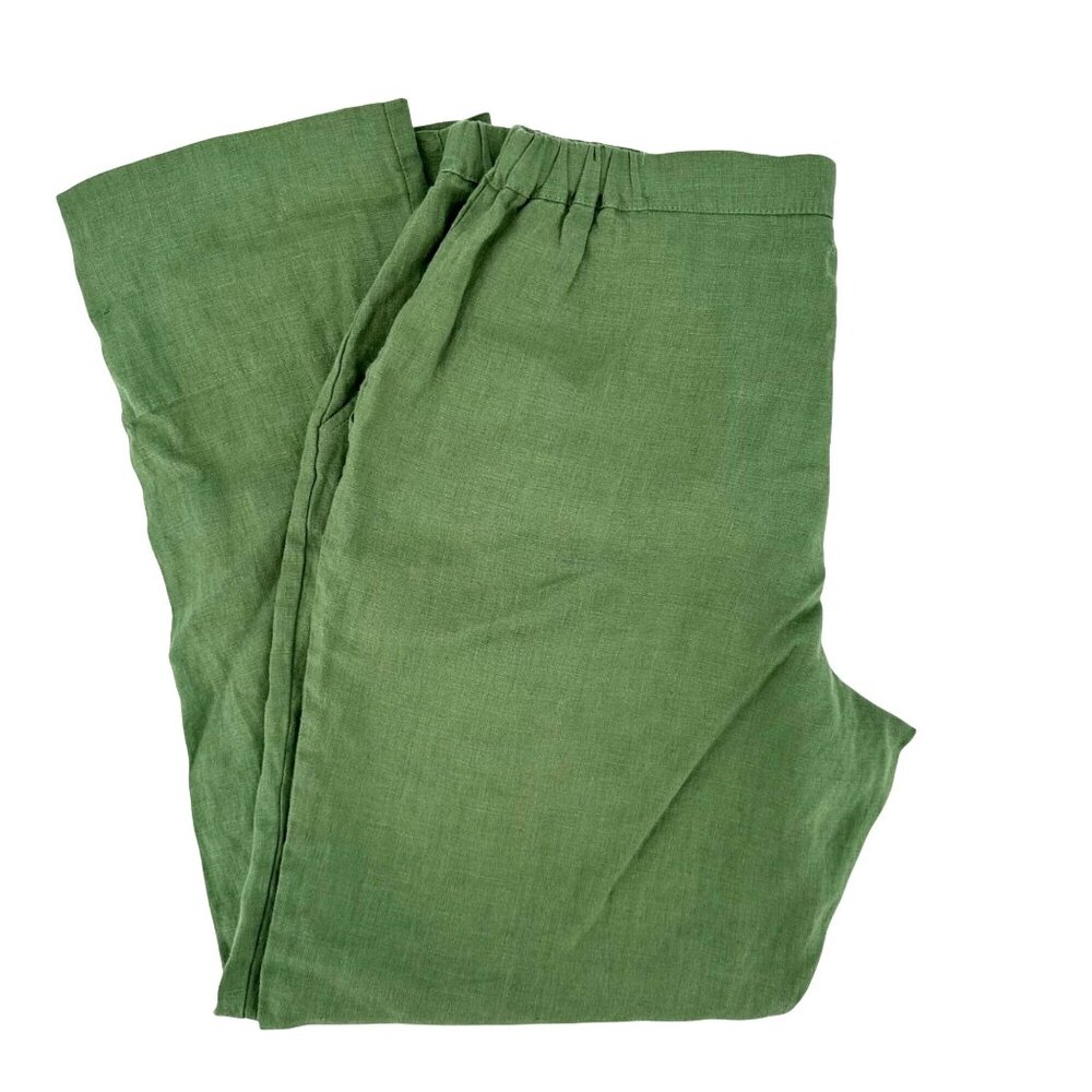 NWOT Flax Womens 100% Linen Green Elastic Waist Trouser Pant L/XL